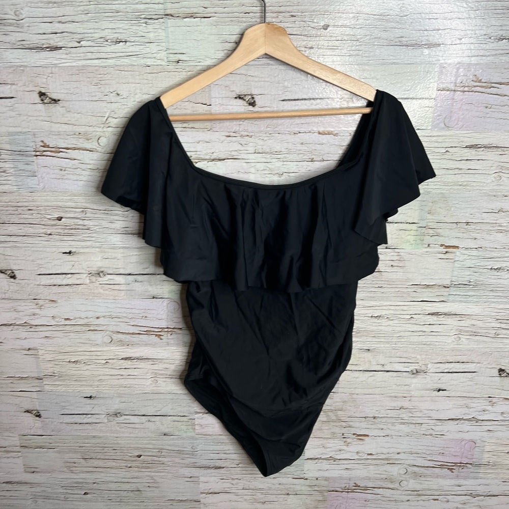 Pink blush maternity swim black size large ruffle - Picture 1 of 10